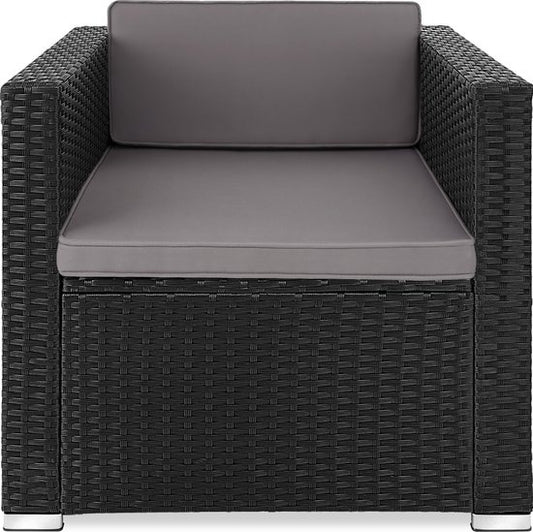 tectake® fauteuil confortable en osier avec accoudoirs, mobilier de jardin pour balcon, jardin, salon, 70 x 69 x 65 cm, déperlant et lavable, coussins d'assise et de dossier inclus - noir - poly-rattan