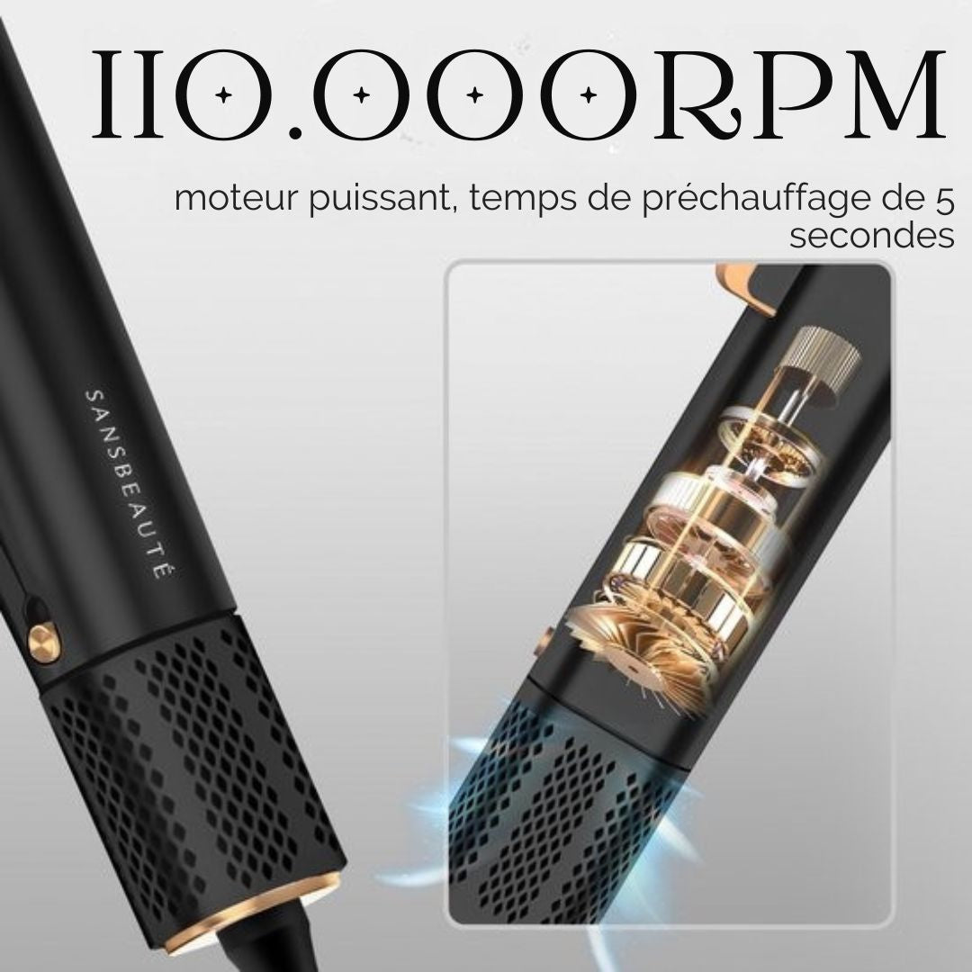 Lisseur Sansbeauté® - 2 en 1 - Sèche-cheveux et lisseur - Jet d'air froid - 80 °C à 140 °C - Lisseur à vapeur alternatif - Noir