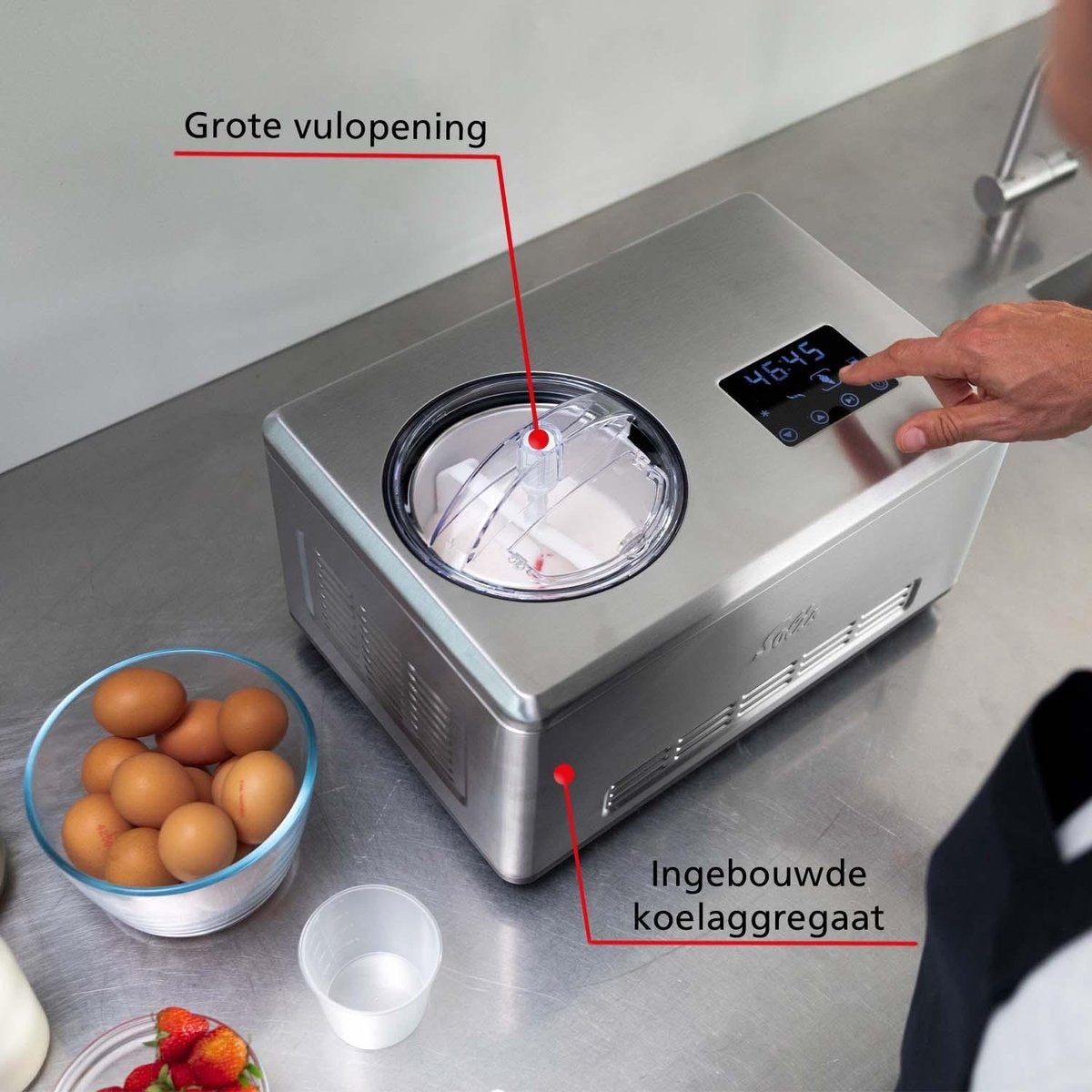 Solis Gelateria Pro Touch 8502 - Machine à glace et yaourtière auto-réfrigérante en acier inoxydable - Argent
