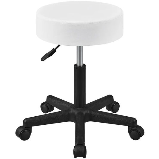 Yaheetech Tabouret roulant 50 × 50 × 46-61.5 cm - Blanc - Tabouret pivotant réglable avec roues et capacité de charge de 150 kg