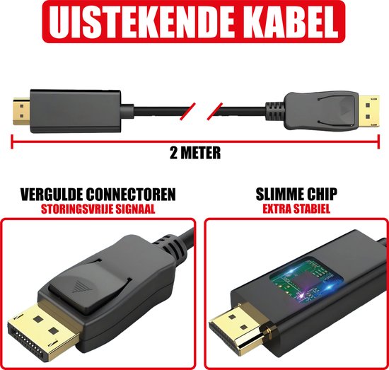 Câble DisplayPort vers HDMI - Prise en charge du 1080p - Connecteurs DisplayPort mâle et HDMI mâle - 2 mètres - 4K à 60 Hz - Full HD