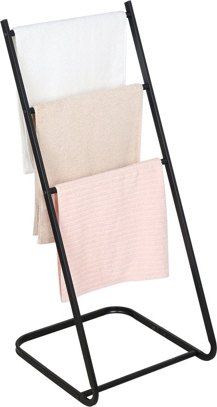 Porte-serviettes Niceey - 3 bras - Barre porte-serviettes - Porte-serviettes de salle de bains - Porte-serviettes sur pied - Métal - Patins en feutre anti-rayures - Noir