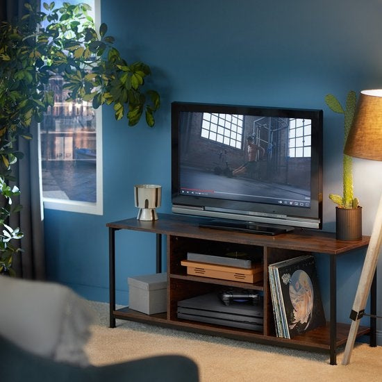 tectake - Meuble TV avec 4 compartiments ouverts et étagère réglable - brun foncé industriel - dim. 120 x 40 x 50,5 cm - 404644