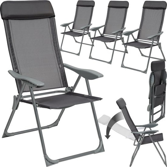 tectake®- Lot de 4 chaises de jardin avec dossier haut - Aluminium - Chaise pliante réglable en 5 sens avec accoudoirs - Fauteuil avec fonction inclinable - Mobilier de jardin pour la terrasse et le camping - Anthracite