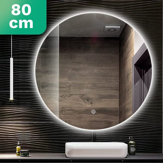 Miroir de salle de bain - Mirlux - avec éclairage LED et chauffage - rond - anti-condensation - 80CM
