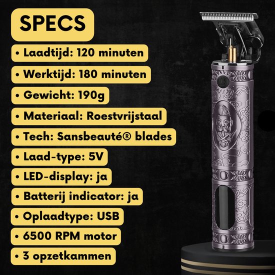 Tondeuse à cheveux professionnelle en T sans fil - Sansbeauté® Buddha Trimmer - Tondeuse à barbe - Tondeuse à cheveux pour hommes - Cheveux - Tondeuse à cheveux - Machine à cheveux pour coiffeurs - Tondeuses à cheveux - Barber Hair Clipper - Hairdresser's