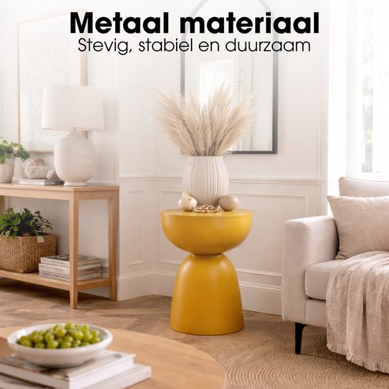 Table d'appoint Mica Decorations Elliot - Table d'appoint ronde H45 x Ø32 cm - Petite table d'appoint pour le salon ou la chambre - Idéale comme table pour plantes - Fer avec revêtement par poudrage - Jaune ocre