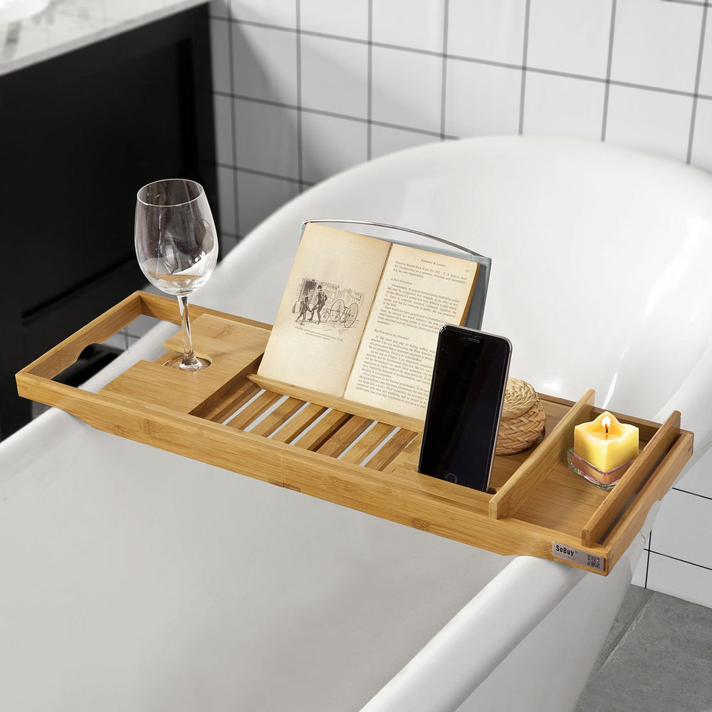 SoBuy FRG207-N Planche de bain en bois de bambou - réglable - 70-104 x 4 x 22 cm