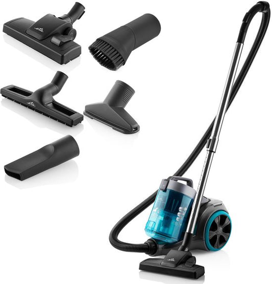 Aspirateur sans sac ETA Stellar avec moteur ECO et accessoires - 1,5 litre - portée 10 mètres - double filtre HEPA 10 et 12 - noir/bleu