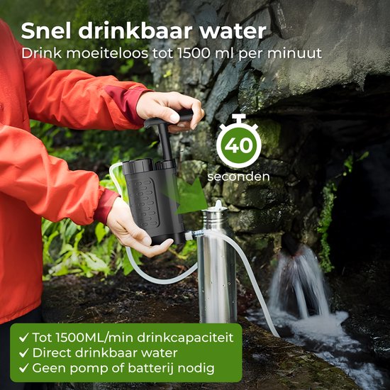 Nuvance Filtre à eau avec pompe - Purificateur d'eau - Filtre 3000L - Sans BPA - Filtre à eau survie - Léger