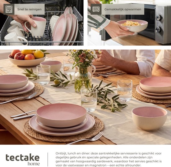 tectake® Service de table Mare - 24 pièces - Grès à émail brillant - Pour 6 personnes - Service de table fait main - Service de table moderne comprenant des grandes et petites assiettes, des bols et des petits plats - Lavable au lave-vaisselle et utilisab