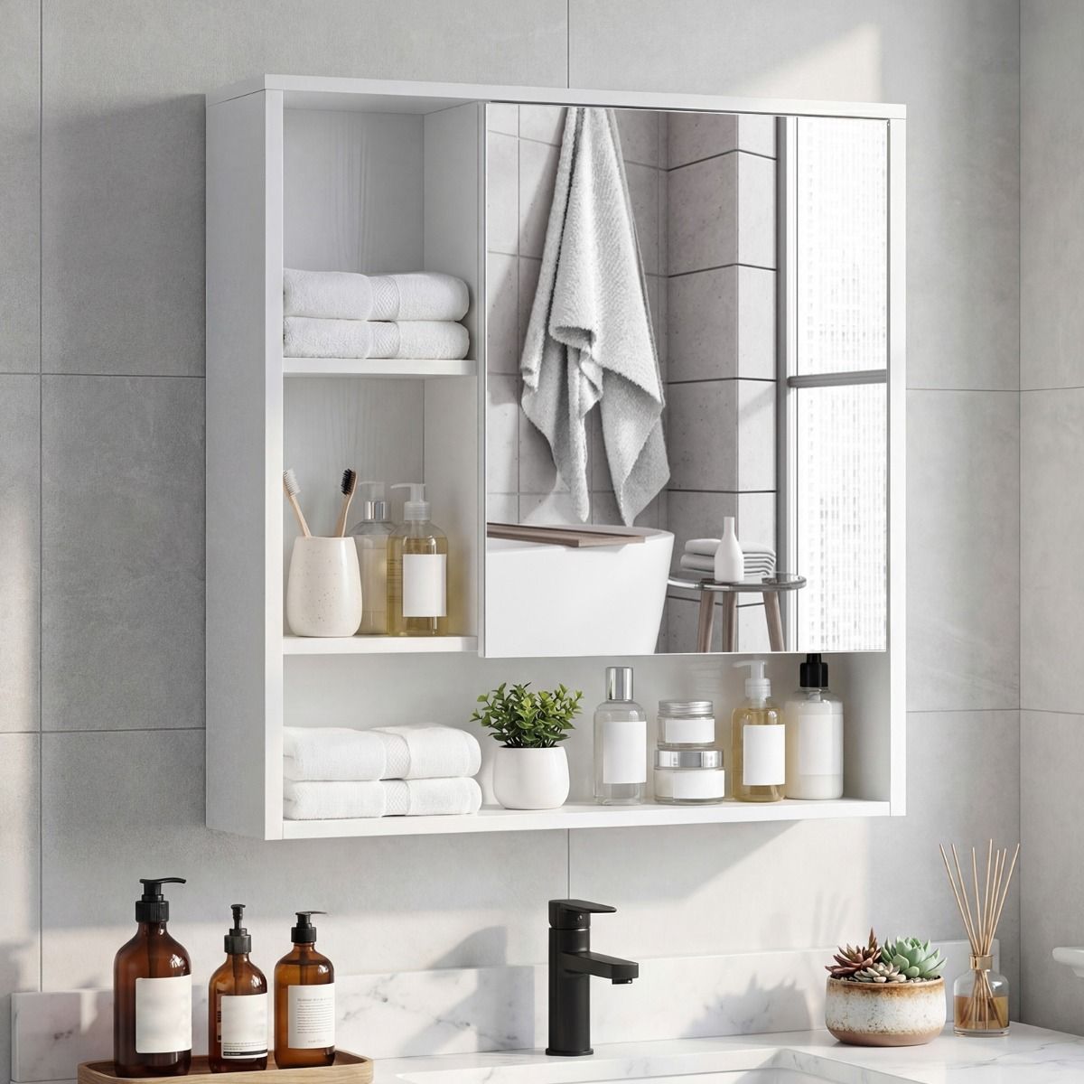 Armoire de salle de bains Coast avec miroir - armoire murale - peu encombrante - blanche