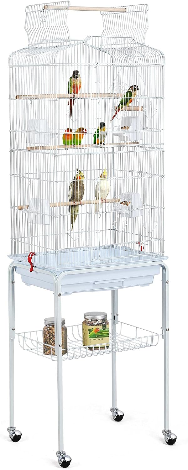 Cage à oiseaux Yaheetech XXL avec support - 46 x 35,5 x 158 cm - Blanche