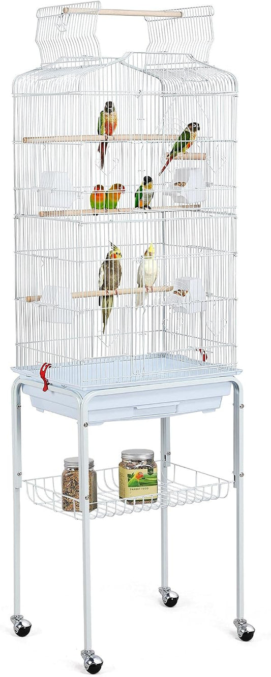 Cage à oiseaux Yaheetech XXL avec support - 46 x 35,5 x 158 cm - Blanche