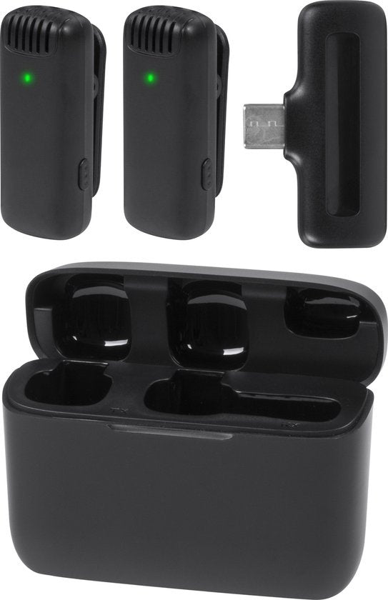 Nuvance - Microphone sans fil - 2 pièces avec étui de chargement - Microphone Tie Pin - Usb C - Microphone Lavelier - Plug & Play