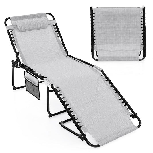 Chaise longue pliable extra-large - Noir/Gris - 200 kg - Dossier et repose-pieds réglables - Avec poche latérale