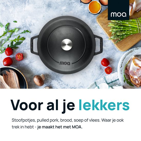 MOA Casserole en fonte - 5,7L - Pour toutes les sources de chaleur y compris l'induction - Avec couvercle - Ø 26cm - Revêtement antiadhésif - Noir