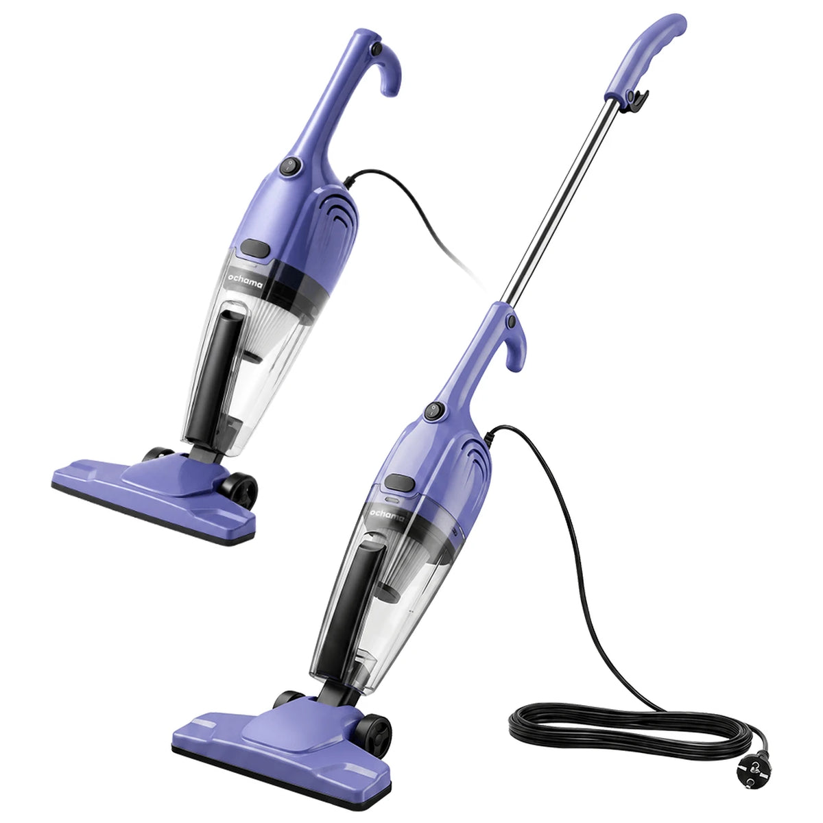 Aspirateur filaire 2-en-1 Ochama (aspirateur à main et balai) 0,5 l – Léger, puissance d'aspiration élevée de 500 W, design fin, réservoir à poussière transparent, facile à monter/démonter – Idéal pour les foyers avec des animaux de compagnie