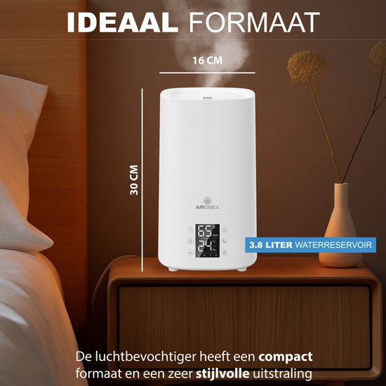 Aironex Humidificateur 3,8 litres - Topfill - Aroma - Humidificateurs - Humidificateur - Convient pour le salon, le bureau, la chambre de bébé, la chambre à coucher