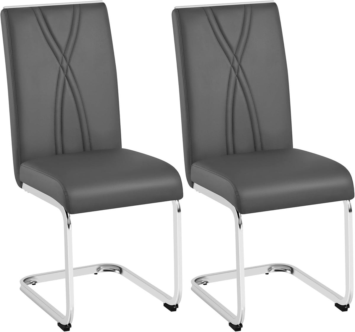 Yaheetech Lot de 2 chaises de salle à manger - Gris foncé - Simili cuir - 136 kg - Dossier ergonomique - Piètement en U en métal