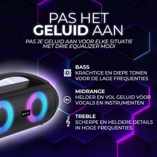 Denver Enceinte Bluetooth sans fil - Effets de lumière - Boîte à musique - AUX - TWS Pairing - BTG616