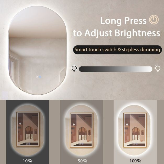 Coast Miroir à Led dimmable pour salle de bain - Miroir mural - 80x50 cm