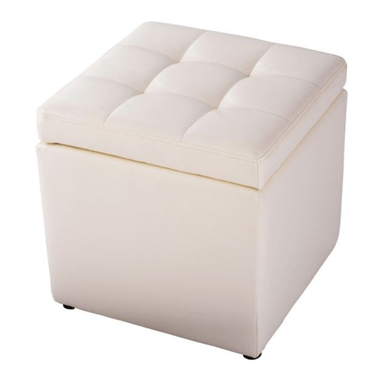 Boîte de rangement ottomane avec couvercle Boîte de rangement cubique avec charnières de sécurité Espace de rangement à l'extrémité Blanc