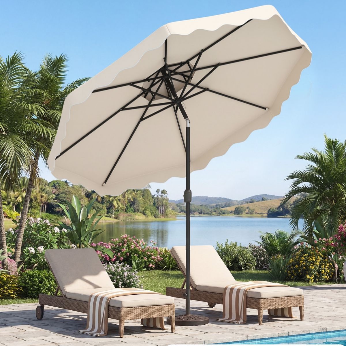Parasol de terrasse Coast - angle réglable - structure métallique robuste - beige 300 x 300 cm