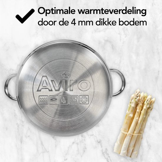 Aviro Asparagus pan - Pasta pan - Ø 16.5 cm - 23cm de haut - 4.2L - Multifonctionnel - Convient à toutes les sources de chaleur - acier inoxydable