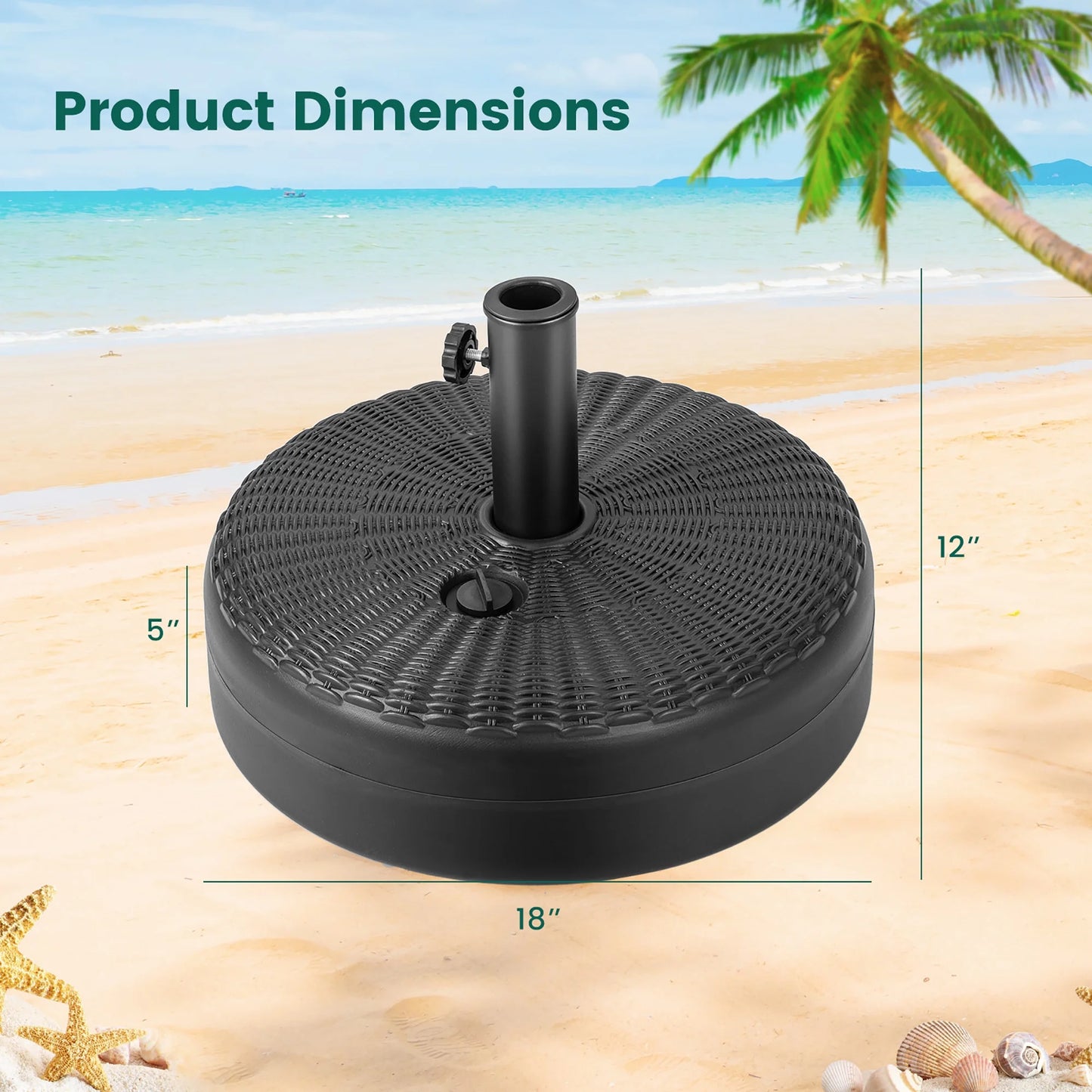 Base de parasol - Coast - Remplissable - 45cm - Convient pour 270-300 cm - Noir
