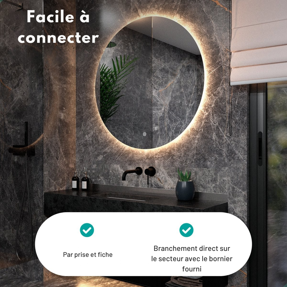 Miroir de salle de bain Mirlux - avec éclairage LED et chauffage - Miroir mural rond - Miroir de douche anti-condensation - 100CM