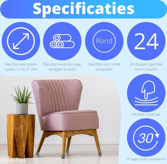 Protecteurs de pieds de chaises Protecteur de sol Ø17-21 mm - Capuchons de pieds de chaises Capuchons de meubles 24 pièces - Capuchons de chaises ronds Protecteur de sol Chaises - Earkings Black