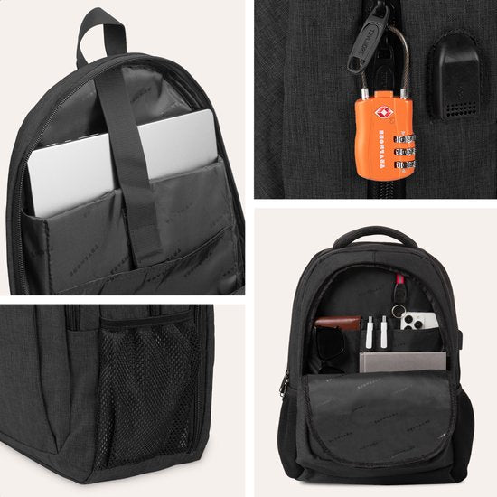 TRVLMORE Sac à dos avec durée de vie - Sac à dos avec compartiment pour ordinateur portable de 15,6 pouces - Cartable - Résistant aux éclaboussures - Hommes et femmes - Garçons et filles - 28L - Noir