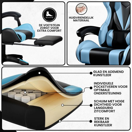 Bayt Gaming chair - Chaise gaming - Chaise gamer confort - Noir et bleu clair