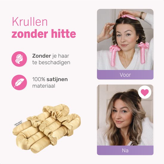 Soft & Silky Heatless curls - Satin - Incl. 2 chouchous et 1 pince à cheveux - Rouleaux à cheveux - Boucles - Boucles sans chaleur - Boucle à cheveux - Produits pour cheveux bouclés
