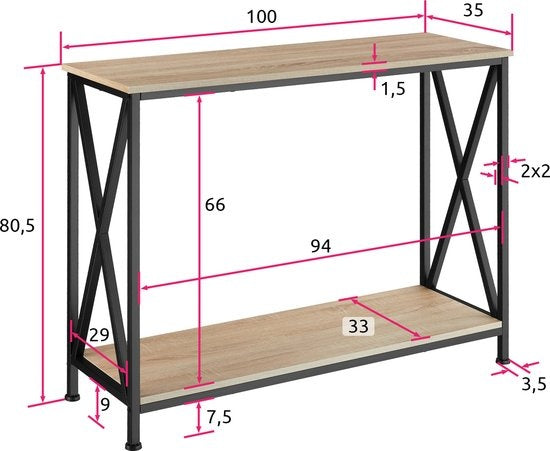 tectake - Table console Tacoma 100x35x80,5cm - brun clair - 404671