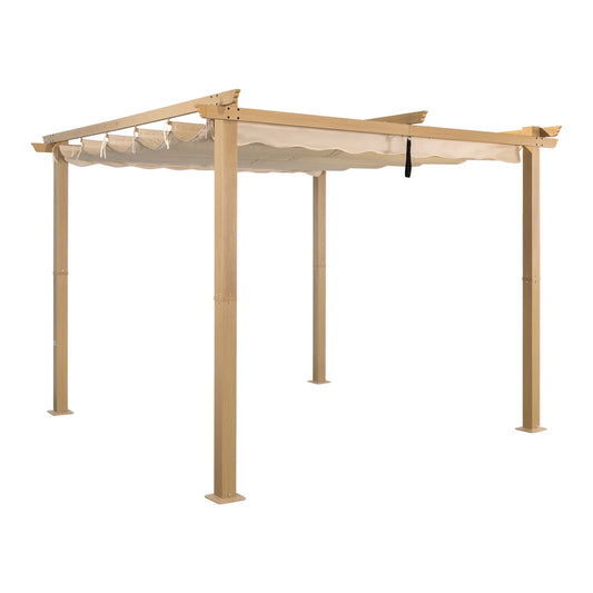 Pergola Angel Living en aluminium 3 × 3 m, jaune crème – Toit rétractable UV50+, tubes de toit en acier, revêtement par poudrage