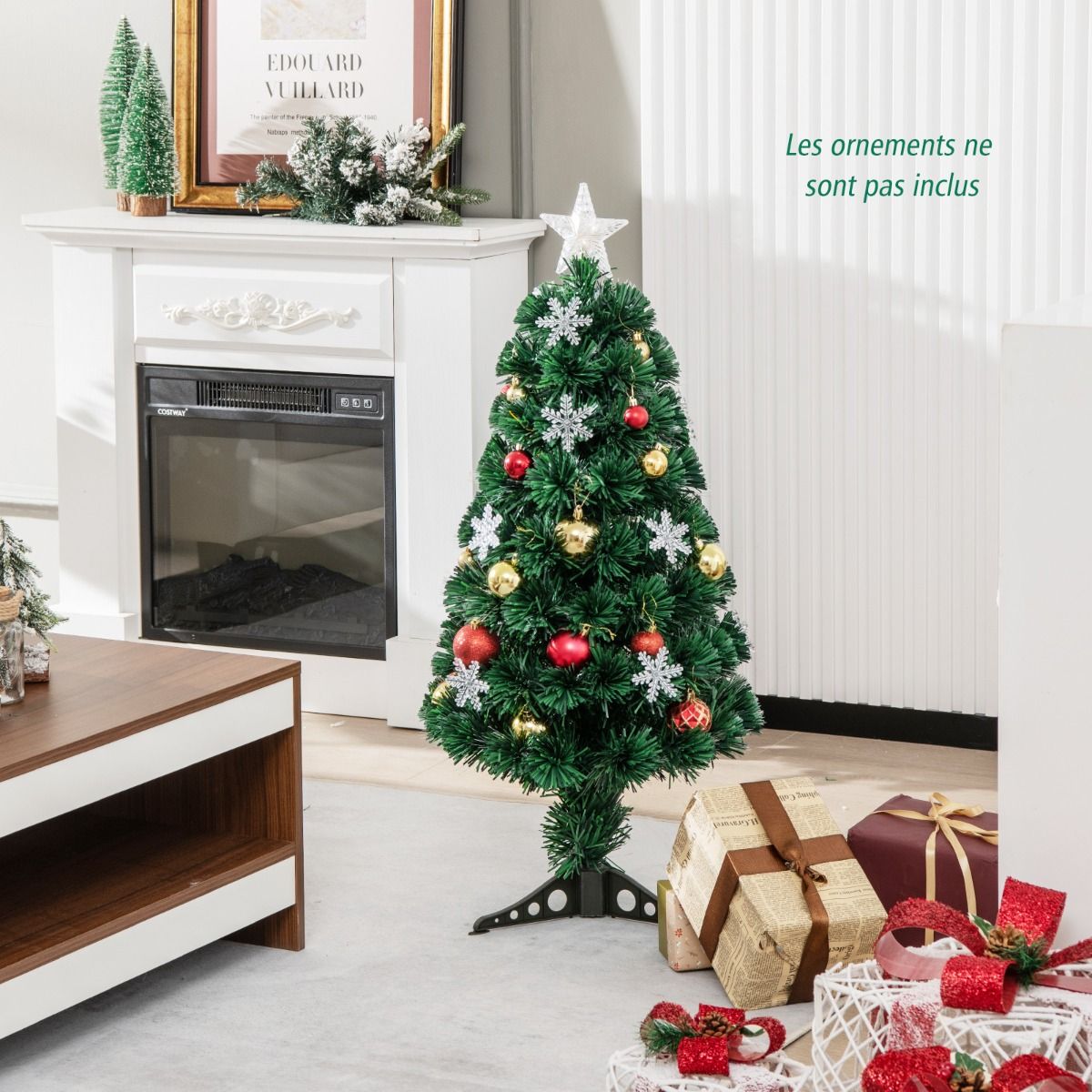 Sapin de Noël artificiel avec lumières et décoration en fibre de verre - Sapin de Noël - Noël - LED - 90 cm