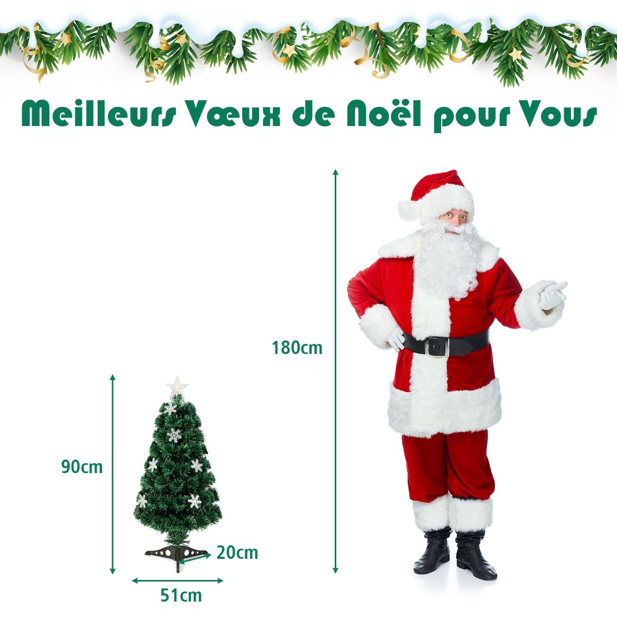 Sapin de Noël artificiel avec lumières et décoration en fibre de verre - Sapin de Noël - Noël - LED - 90 cm