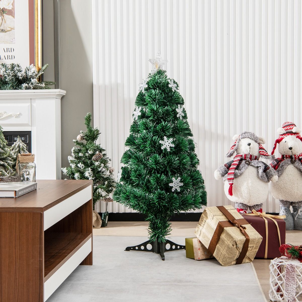 Sapin de Noël artificiel avec lumières et décoration en fibre de verre - Sapin de Noël - Noël - LED - 90 cm