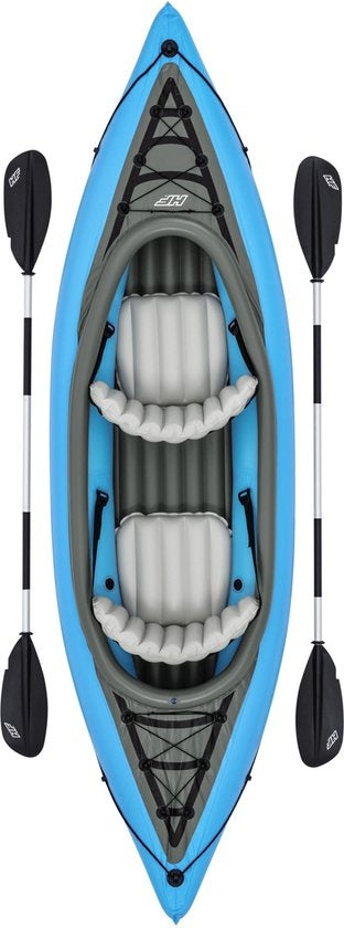Bestway - Kayak Gonflable - Hydro-Force Cove Champion X2 - 2 Personnes - Inclus : Pagaies, Sièges, Pompe à Main et Ailerons