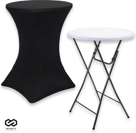 Infinity Goods Stevige Statafel Incl. Zwarte Statafelrok - Partytafel - Robuust en Weersbestendig - Inklapbaar - 80cm x 110cm - Feest - Wit/Grijs