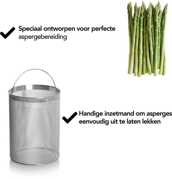 Aviro Asparagus pan - Pasta pan - Ø 16.5 cm - 23cm de haut - 4.2L - Multifonctionnel - Convient à toutes les sources de chaleur - acier inoxydable
