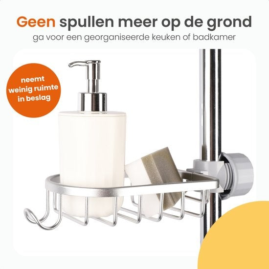 Goliving Support de douche suspendu - Support de douche - Sans perçage - Support de cuisine - Organisateur d'évier - Accessoires de salle de bain - Lot de 2 - Argenté