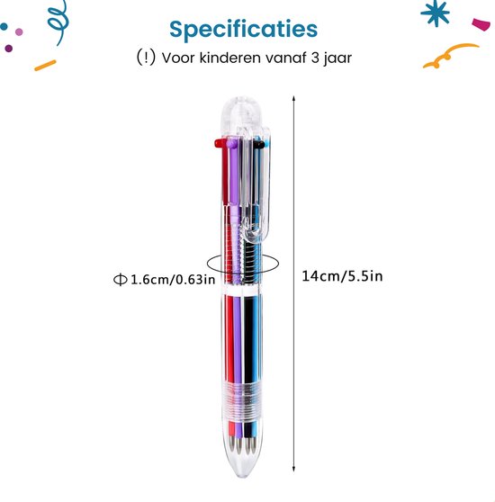 Partizzle 24x Stylos à bille multicolores - Stylos à bille pour l'école - Couleurs créatives - Stylos à bille Grabbelton - Cadeaux pour enfants - 6 couleurs