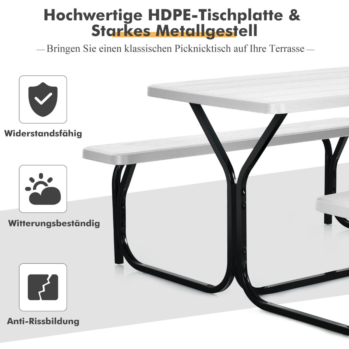 Coast Bear Tent Set table de pique-nique et 2 bancs avec structure en métal blanc