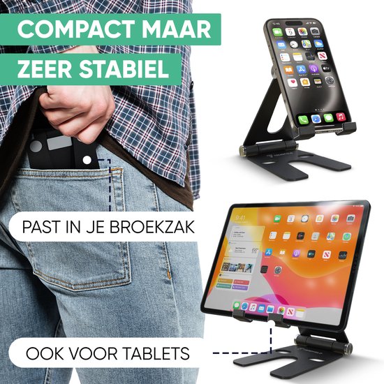 Serve Phone Stand XL - Support en aluminium pour téléphone portable et tablette - Support de téléphone pour bureau - Support de téléphone pliable TTH105 - Noir