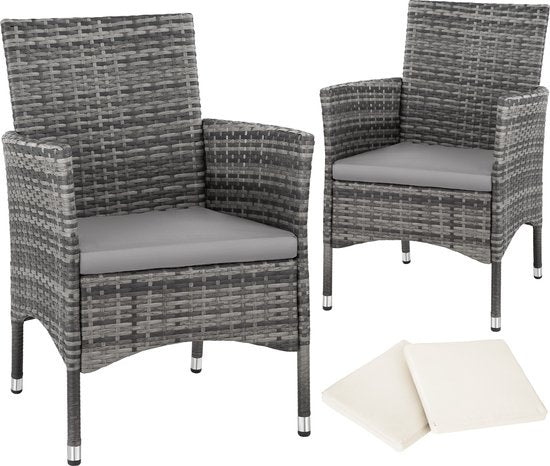 Tectake - lot de 2 chaises de jardin en osier avec 4 housses de coussin - couleurs variées - gris