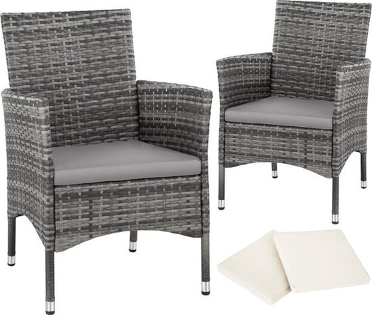 Tectake - lot de 2 chaises de jardin en osier avec 4 housses de coussin - couleurs variées - gris