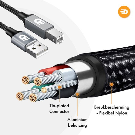 Drivv. Premium Printer Cable USB 2.0 to USB B Cable - Printer Cable 2 metres